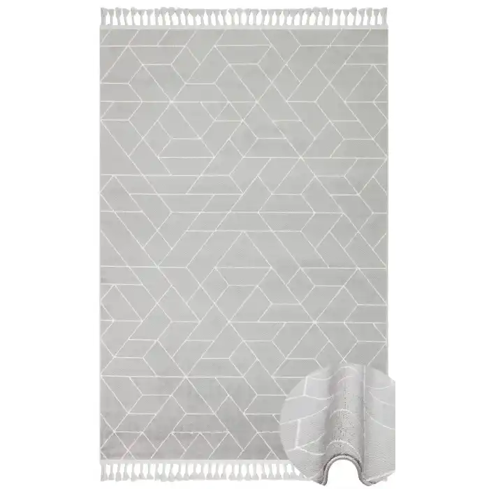 Urban 03 Grey White Etnik Desenlere Sahip Hav Toz Vermez Yumuşak Dokulu Modern Halı