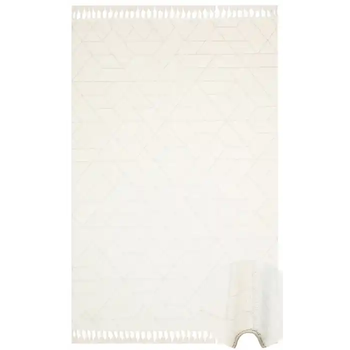 Urban 03 White Etnik Desenlere Sahip Hav Toz Vermez Yumuşak Dokulu Modern Halı