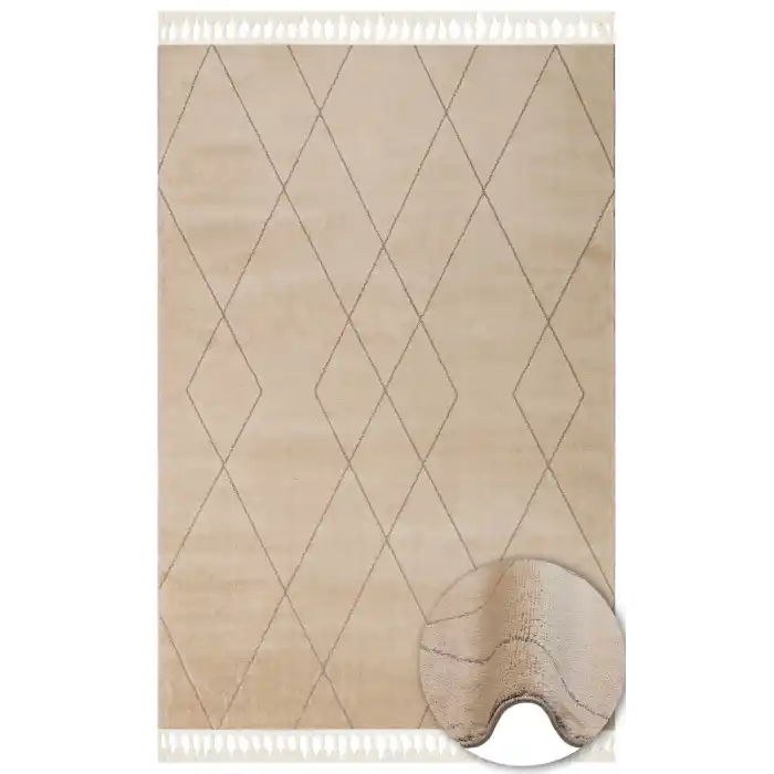 Urban 02 Beige Etnik Desenlere Sahip Hav Toz Vermez Yumuşak Dokulu Modern Halı
