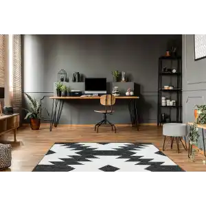 AFRO KILIM 0004 Naturel Yıkanabilir Modern Desenli El Dokuma Hint Kilim