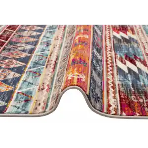 PETRA HALI 0012 Hav Toz Vermez Etnik ve Modern Desenli Renkli Saçaklı Halı