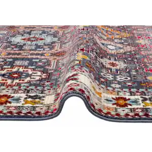 PETRA HALI 0048 Hav Toz Vermez Etnik ve Modern Desenli Renkli Saçaklı Halı