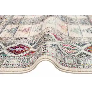 PETRA HALI 0019 Hav Toz Vermez Etnik ve Modern Desenli Renkli Saçaklı Halı