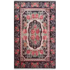 Antique ATK 03 Black Yıkanabilir Modern Ve Etnik Desenli Kaymaz Tabanlı Makine Halısı