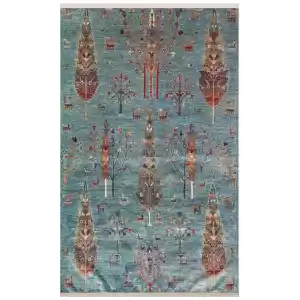 Antique ATK 09 Aqua Yıkanabilir Modern Ve Etnik Desenli Kaymaz Tabanlı Makine Halısı