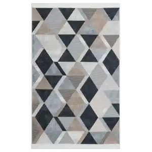 Arya Ar 10 Beige Black %100 Geri Dönüşümlü Pamuktan Çift Taraflı Yıkanabilir Modern Dekoratif Kilim