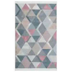 Arya Ar 10 Blue Pink %100 Geri Dönüşümlü Pamuktan Çift Taraflı Yıkanabilir Modern Dekoratif Kilim