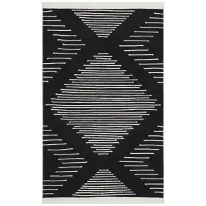 Arya Ar 15 Black %100 Geri Dönüşümlü Pamuktan Çift Taraflı Yıkanabilir Modern Dekoratif Kilim