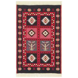 Arya Ar 28 Red %100 Geri Dönüşümlü Pamuktan Çift Taraflı Yıkanabilir Modern Dekoratif Kilim