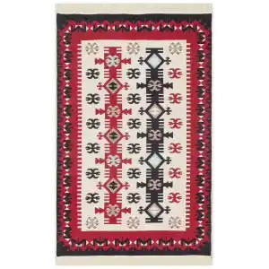 Arya Ar 32 Red %100 Geri Dönüşümlü Pamuktan Çift Taraflı Yıkanabilir Modern Dekoratif Kilim