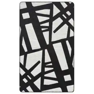 Arya Neo Arn 05 White Black Yıkanabilir Kaymaz Tabanlı Modern Pamuk Kilim