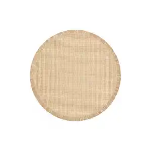 Brooklyn 01 Natural Beıge Q Yuvarlak Hasır Görünümlü Kaymaz Renkli Dokuma Modern Kilim