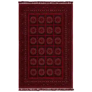 Buhari BHR 03 Red Afgan Yağcıbedir Desenli Hav Toz Vermez Yıkanabilir Kaymaz İnce Dokuma Halı