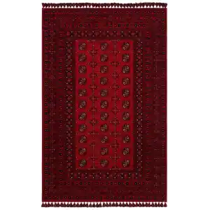 Buhari BHR 04 Red Afgan Yağcıbedir Desenli Hav Toz Vermez Yıkanabilir Kaymaz İnce Dokuma Halı