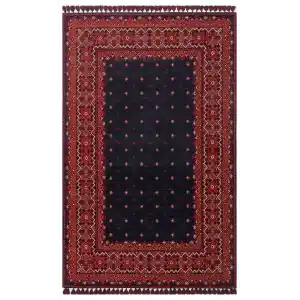 Buhari BHR 08 Navy Afgan Yağcıbedir Desenli Hav Toz Vermez Yıkanabilir Kaymaz İnce Dokuma Halı