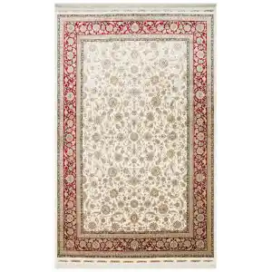 İsfahan 03 Cream Red Klasik Desenli Yüksek Kalite Sık Dokuma Makine Halısı