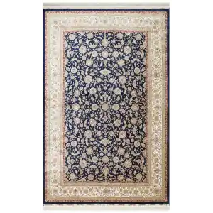 Isfahan 03 Navy Cream  Klasik Desenli Yüksek Kalite Sık Dokuma Makine Halısı