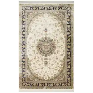 Isfahan 04 Cream Klasik Desenli Yüksek Kalite Sık Dokuma Makine Halısı