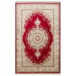 Isfahan 05 Red Klasik Desenli Yüksek Kalite Sık Dokuma Makine Halısı