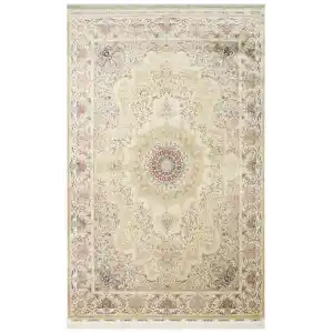 Isfahan 06 Cream Klasik Desenli Yüksek Kalite Sık Dokuma Makine Halısı
