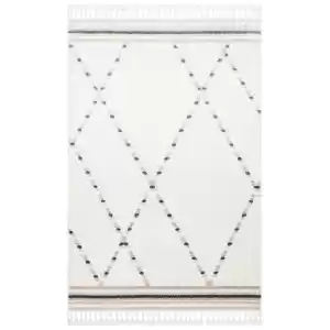 Terazzo 04 Beige White Hav Toz Vermez Yumuşak Dokulu Etnik Örgü Desenlere Sahip Modern İskindinav Halı
