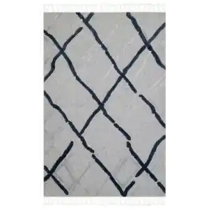 Terazzo 03 Grey Navy Hav Toz Vermez Yumuşak Dokulu Etnik Örgü Desenlere Sahip Modern İskindinav Halı