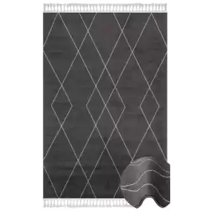 Urban 02 Black Grey Etnik Desenlere Sahip Hav Toz Vermez Yumuşak Dokulu Modern Halı