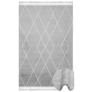 Urban 02 Grey White Etnik Desenlere Sahip Hav Toz Vermez Yumuşak Dokulu Modern Halı