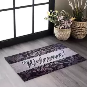 Welcome Yazılı Gri Elegant Dekoratif Kapı Önü Paspası 45 x 70 cm