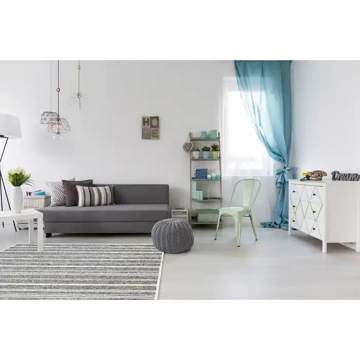 Eko Halı Mondo 02 Silver Çift Taraflı Kullanılabilen Makinede Yıkanabilir Yumuşak Dokulu Pamuk Kilim