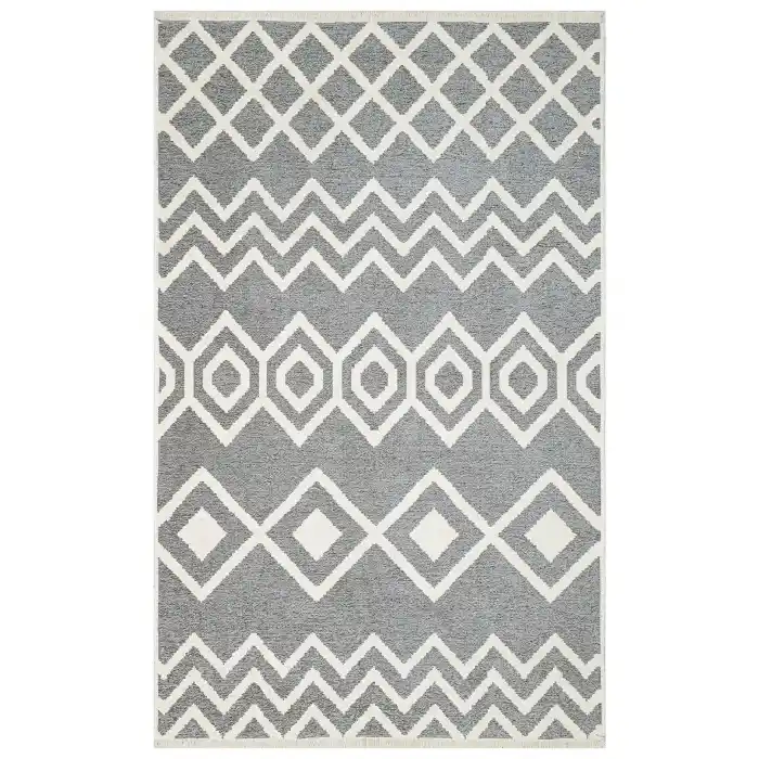 Eko Halı Mondo 01 Silver Çift Taraflı Kullanılabilen Makinede Yıkanabilir Yumuşak Dokulu Pamuk Kilim
