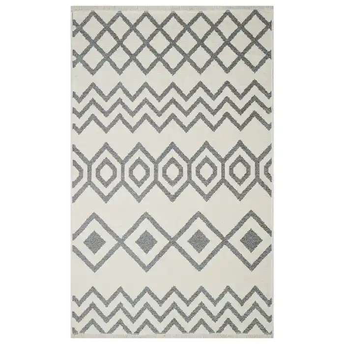 Eko Halı Mondo 01 Silver Çift Taraflı Kullanılabilen Makinede Yıkanabilir Yumuşak Dokulu Pamuk Kilim