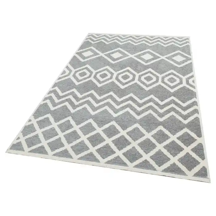 Eko Halı Mondo 01 Silver Çift Taraflı Kullanılabilen Makinede Yıkanabilir Yumuşak Dokulu Pamuk Kilim