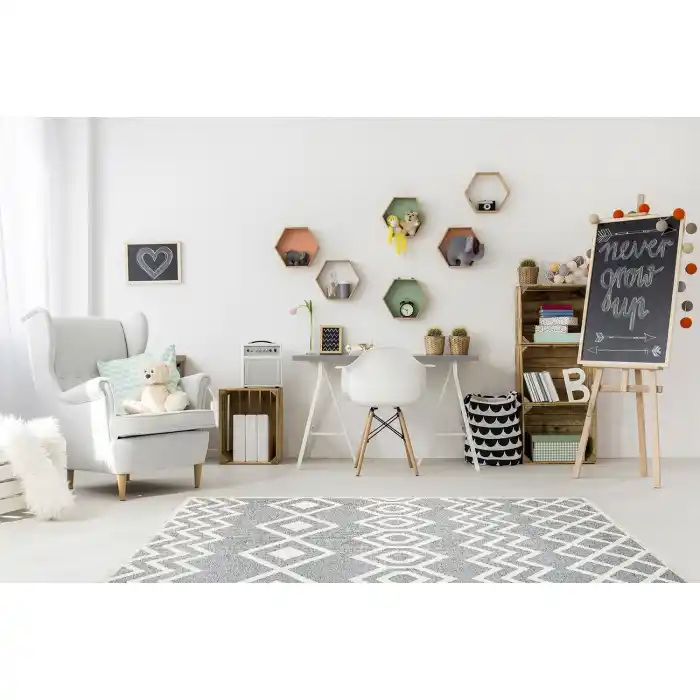 Eko Halı Mondo 01 Silver Çift Taraflı Kullanılabilen Makinede Yıkanabilir Yumuşak Dokulu Pamuk Kilim