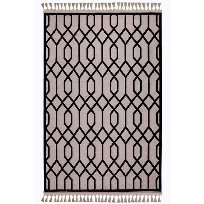 Jutt 06 Siyah Kaymaz Taban Kolay Temizlenen Dekoratif Modern Kilim