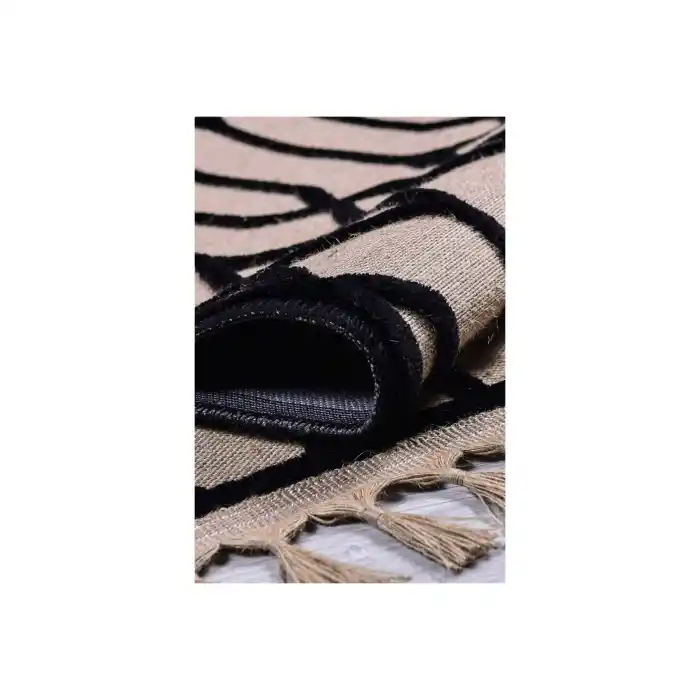 Jutt 06 Siyah Kaymaz Taban Kolay Temizlenen Dekoratif Modern Kilim