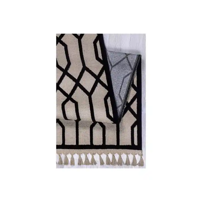 Jutt 06 Siyah Kaymaz Taban Kolay Temizlenen Dekoratif Modern Kilim