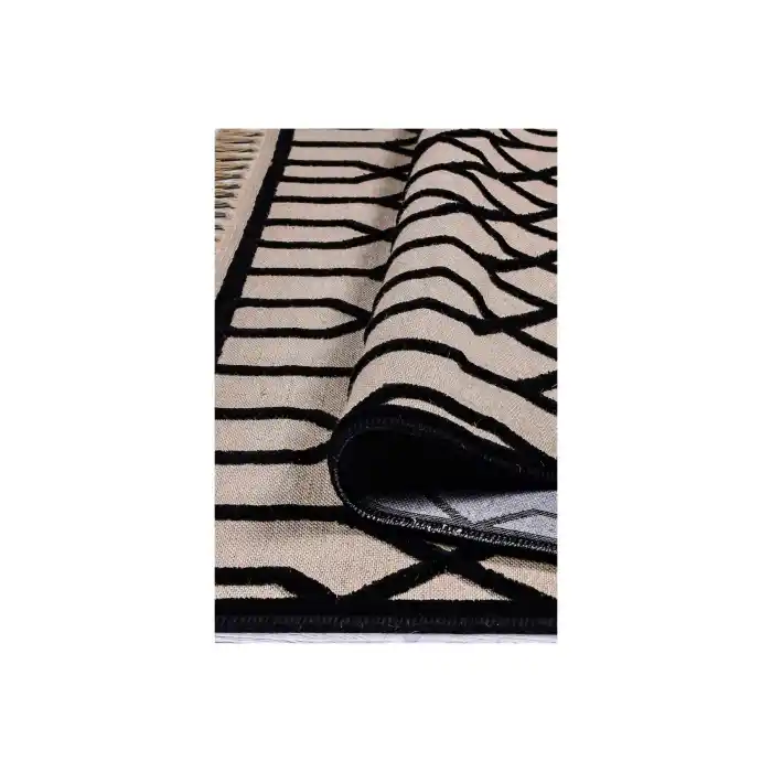 Jutt 06 Siyah Kaymaz Taban Kolay Temizlenen Dekoratif Modern Kilim