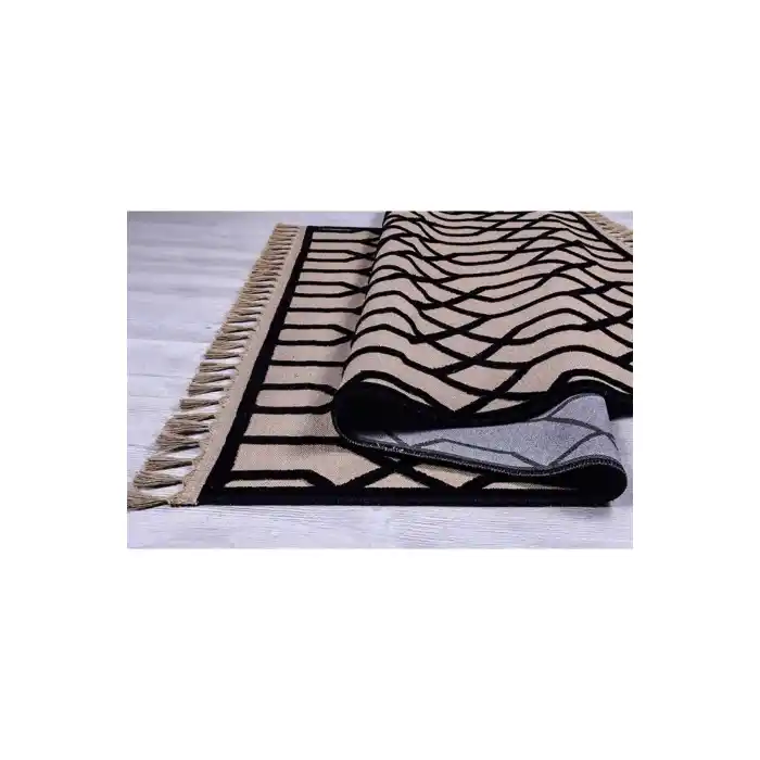 Jutt 06 Siyah Kaymaz Taban Kolay Temizlenen Dekoratif Modern Kilim