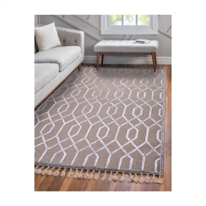 Jutt 07 Beyaz Kaymaz Taban Kolay Temizlenen Dekoratif Modern Kilim