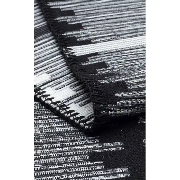 Arya Craft ARC 01 White Black Hav Toz Vermez Yıkanabilir Modern Desenli Dokuma Kilim
