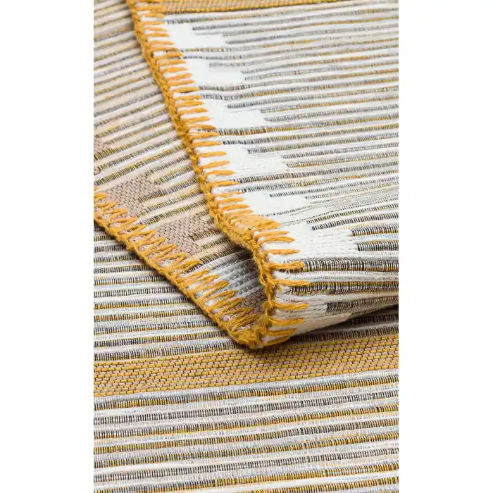 Arya Craft ARC 01 White Yellow Hav Toz Vermez Yıkanabilir Modern Desenli Dokuma Kilim