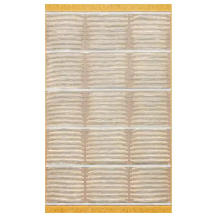 Arya Craft ARC 01 White Yellow Hav Toz Vermez Yıkanabilir Modern Desenli Dokuma Kilim