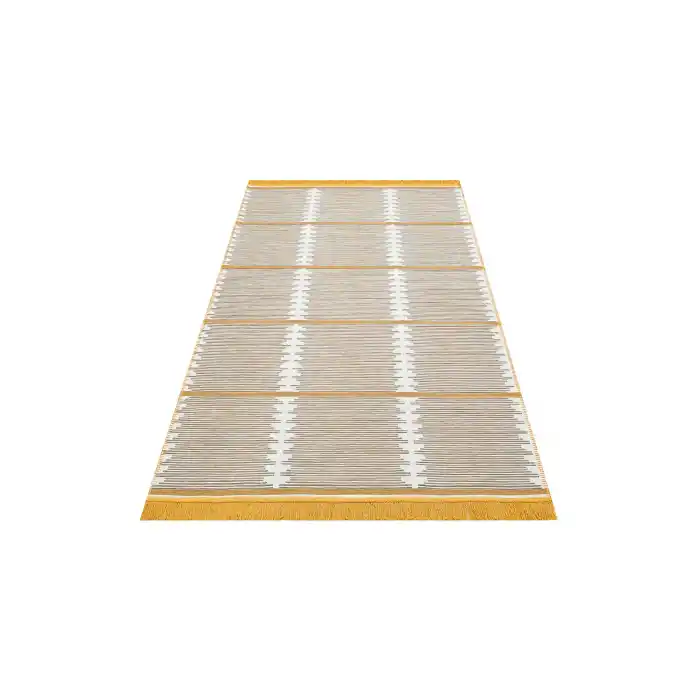 Arya Craft ARC 01 White Yellow Hav Toz Vermez Yıkanabilir Modern Desenli Dokuma Kilim