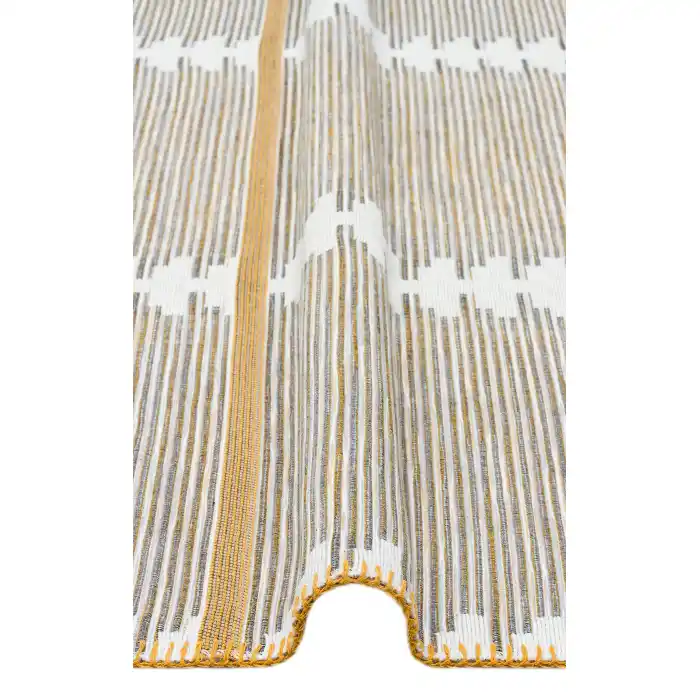 Arya Craft ARC 01 White Yellow Hav Toz Vermez Yıkanabilir Modern Desenli Dokuma Kilim