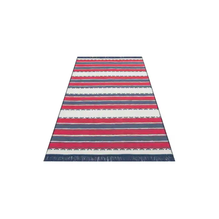 Arya Craft ARC 05 Red Navy Hav Toz Vermez Yıkanabilir Modern Desenli Dokuma Kilim