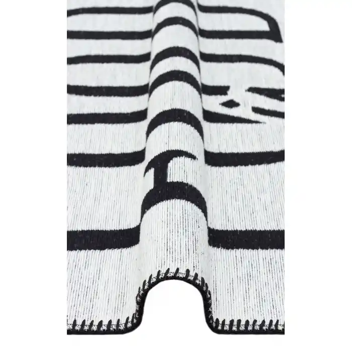 Arya Neo Arn 01 White Black Yıkanabilir Kaymaz Tabanlı Modern Pamuk Kilim