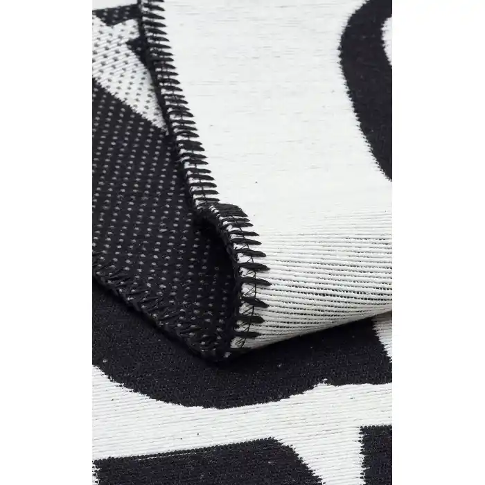 Arya Neo Arn 01 White Black Yıkanabilir Kaymaz Tabanlı Modern Pamuk Kilim