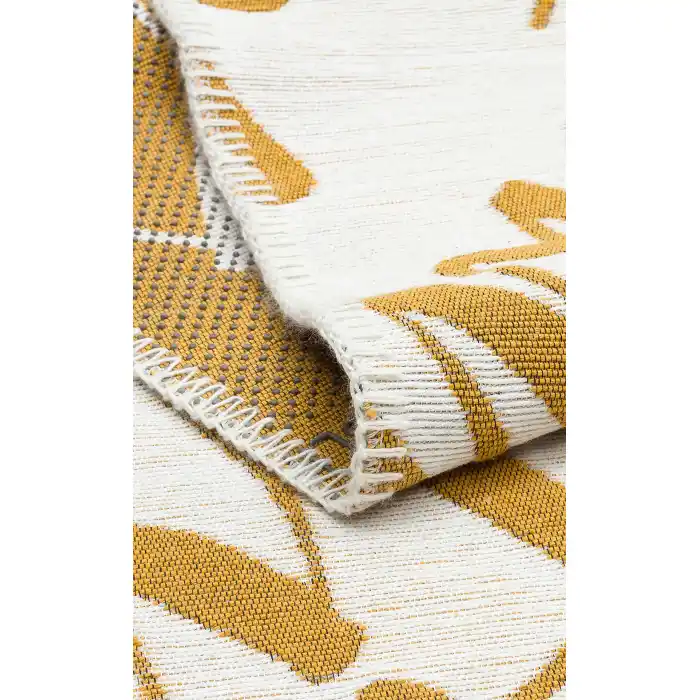 Arya Neo Arn 02 White Yellow Yıkanabilir Kaymaz Tabanlı Modern Pamuk Kilim