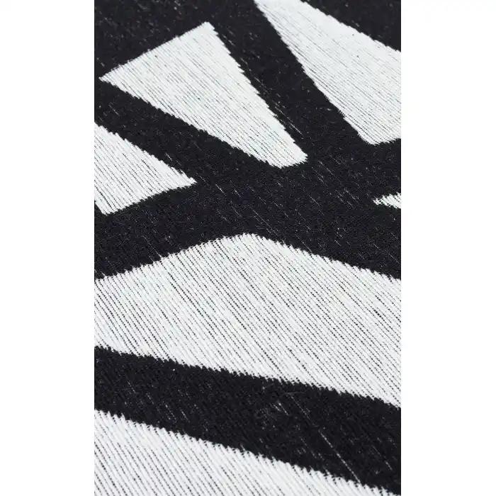 Arya Neo Arn 05 White Black Yıkanabilir Kaymaz Tabanlı Modern Pamuk Kilim